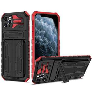 For iPhone 11 Pro Max Kickstand Armor Card Wallet Phone Case (Red)