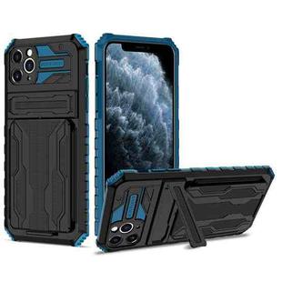 For iPhone 11 Pro Max Kickstand Armor Card Wallet Phone Case (Blue)