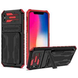For iPhone X / XS Kickstand Armor Card Wallet Phone Case(Red)