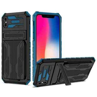 For iPhone X / XS Kickstand Armor Card Wallet Phone Case(Blue)