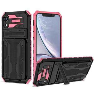 For iPhone XR Kickstand Armor Card Wallet Phone Case(Pink)
