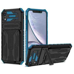 For iPhone XR Kickstand Armor Card Wallet Phone Case(Blue)