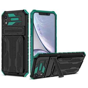 For iPhone XR Kickstand Armor Card Wallet Phone Case(Dark Green)