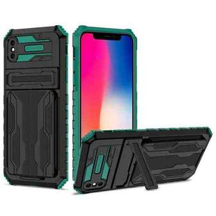 For iPhone XS Max Kickstand Armor Card Wallet Phone Case(Dark Green)