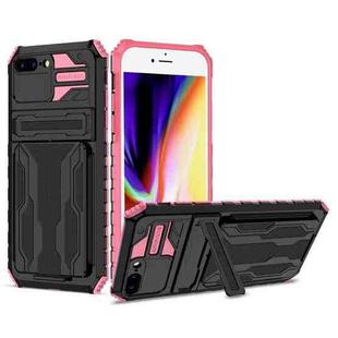 Kickstand Armor Card Wallet Phone Case For iPhone 8 Plus / 7 Plus(Pink)