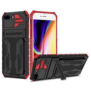 Kickstand Armor Card Wallet Phone Case For iPhone 8 Plus / 7 Plus(Red)