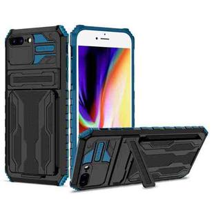 Kickstand Armor Card Wallet Phone Case For iPhone 8 Plus / 7 Plus(Blue)