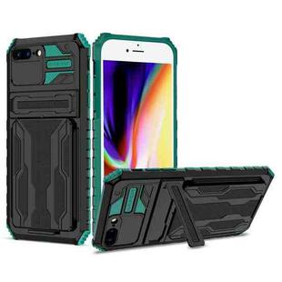 Kickstand Armor Card Wallet Phone Case For iPhone 8 Plus / 7 Plus(Dark Green)