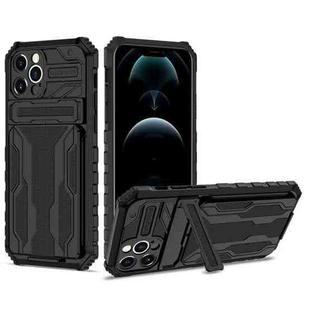 For iPhone 12 Pro Kickstand Armor Card Wallet Phone Case(Black)