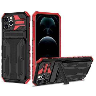 For iPhone 12 Pro Kickstand Armor Card Wallet Phone Case(Red)