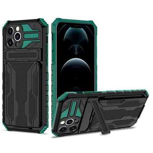 For iPhone 12 Pro Kickstand Armor Card Wallet Phone Case(Dark Green)