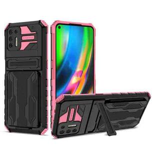 For Motorola Moto G9 Plus Armor Card PC + TPU Shockproof Case with Card Slot & Invisible Holder(Pink)