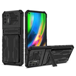For Motorola Moto G9 Plus Armor Card PC + TPU Shockproof Case with Card Slot & Invisible Holder(Black)