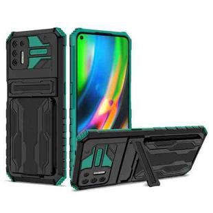 For Motorola Moto G9 Plus Armor Card PC + TPU Shockproof Case with Card Slot & Invisible Holder(Dark Green)