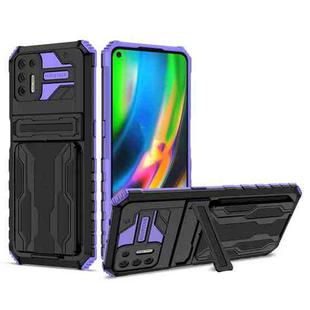 For Motorola Moto G9 Plus Armor Card PC + TPU Shockproof Case with Card Slot & Invisible Holder(Purple)