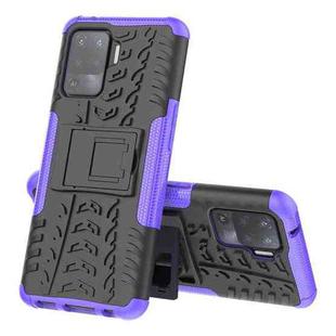 For OPPO A94 4G Tire Texture Shockproof TPU+PC Protective Case with Holder(Purple)