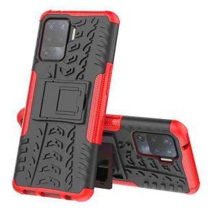 For OPPO A94 4G Tire Texture Shockproof TPU+PC Protective Case with Holder(Red)