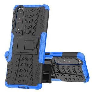 For Sony Xperia 1 III Tire Texture Shockproof TPU+PC Protective Case with Holder(Blue)