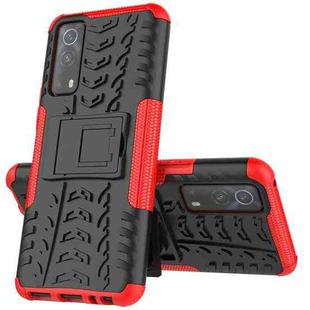 For Vivo iQOO Z3 Tire Texture Shockproof TPU+PC Protective Case with Holder(Red)