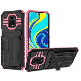 For Xiaomi Redmi Note 9S Armor Card PC + TPU Shockproof Case with Card Slot & Invisible Holder(Pink)