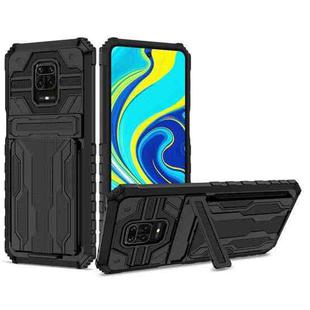 For Xiaomi Redmi Note 9S Armor Card PC + TPU Shockproof Case with Card Slot & Invisible Holder(Black)