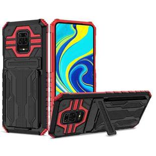 For Xiaomi Redmi Note 9S Armor Card PC + TPU Shockproof Case with Card Slot & Invisible Holder(Red)