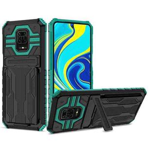 For Xiaomi Redmi Note 9S Armor Card PC + TPU Shockproof Case with Card Slot & Invisible Holder(Dark Green)