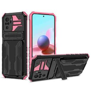 For Xiaomi Redmi Note 10 4G Armor Card PC + TPU Shockproof Case with Card Slot & Invisible Holder(Pink)