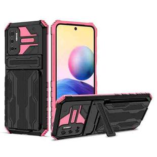 For Xiaomi Redmi Note 10 5G Armor Card PC + TPU Shockproof Case with Card Slot & Invisible Holder(Pink)