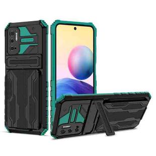 For Xiaomi Redmi Note 10 5G Armor Card PC + TPU Shockproof Case with Card Slot & Invisible Holder(Dark Green)