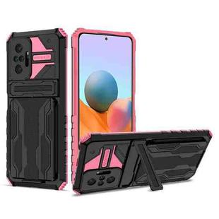 For Xiaomi Redmi Note 10 Pro 4G Armor Card PC + TPU Shockproof Case with Card Slot & Invisible Holder(Pink)