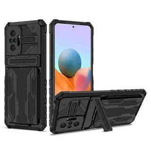 For Xiaomi Redmi Note 10 Pro 4G Armor Card PC + TPU Shockproof Case with Card Slot & Invisible Holder(Black)