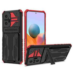 For Xiaomi Redmi Note 10 Pro 4G Armor Card PC + TPU Shockproof Case with Card Slot & Invisible Holder(Red)