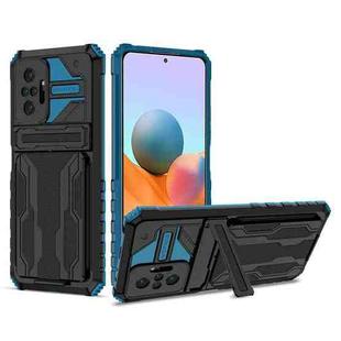 For Xiaomi Redmi Note 10 Pro 4G Armor Card PC + TPU Shockproof Case with Card Slot & Invisible Holder(Blue)