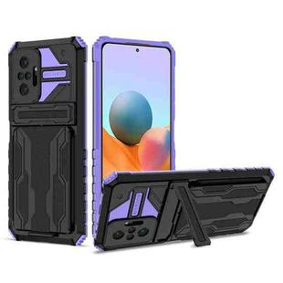 For Xiaomi Redmi Note 10 Pro 4G Armor Card PC + TPU Shockproof Case with Card Slot & Invisible Holder(Purple)