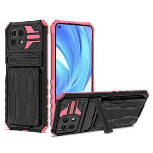 For Xiaomi Mi 11 Lite Armor Card PC + TPU Shockproof Case with Card Slot & Invisible Holder(Pink)