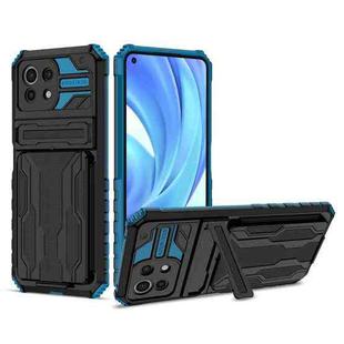 For Xiaomi Mi 11 Lite Armor Card PC + TPU Shockproof Case with Card Slot & Invisible Holder(Blue)