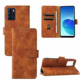 For OPPO Reno 6Z Solid Color Skin Feel Magnetic Buckle Horizontal Flip Calf Texture PU Leather Case with Holder & Card Slots & Wallet(Brown)