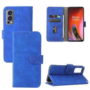 For OnePlus Nord 2 5G Solid Color Skin Feel Magnetic Buckle Horizontal Flip Calf Texture PU Leather Case with Holder & Card Slots & Wallet(Blue)