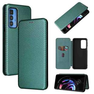For Motorola Edge 20 Pro Carbon Fiber Texture Horizontal Flip TPU + PC + PU Leather Case with Card Slot(Green)