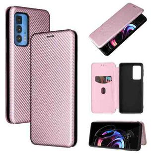 For Motorola Edge 20 Pro Carbon Fiber Texture Horizontal Flip TPU + PC + PU Leather Case with Card Slot(Pink)