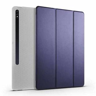 For Samsung Galaxy Tab S7 FE / Tab S7+ / Tab S8+ 3-folding Transparent Honeycomb TPU Leather Tablet Case(Dark Blue)