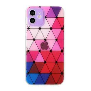 For iPhone 12 Hollow Diamond-shaped Squares Pattern TPU Precise Hole Phone Protective Case(Purple)