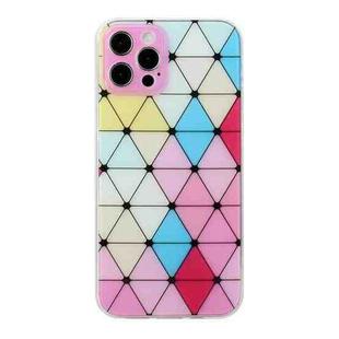 For iPhone 12 Pro Hollow Diamond-shaped Squares Pattern TPU Precise Hole Phone Protective Case(Pink)