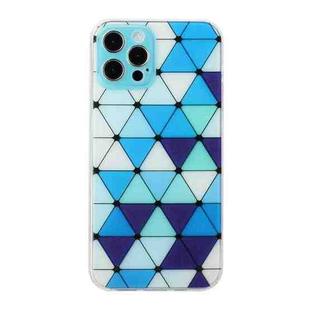 For iPhone 12 Pro Hollow Diamond-shaped Squares Pattern TPU Precise Hole Phone Protective Case(Blue)