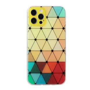 For iPhone 12 Pro Max Hollow Diamond-shaped Squares Pattern TPU Precise Hole Phone Protective Case(Yellow)