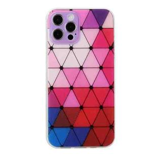 For iPhone 12 Pro Max Hollow Diamond-shaped Squares Pattern TPU Precise Hole Phone Protective Case(Purple)