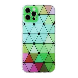 For iPhone 12 Pro Max Hollow Diamond-shaped Squares Pattern TPU Precise Hole Phone Protective Case(Green)