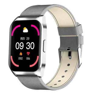E17 1.69 inch IPS Touch Screen IP67 Waterproof Smart Watch, Support Sleep Monitor / Heart Rate Monitor / Bluetooth Calling, Style:Leather Strap(Silver)