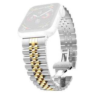 Women Five Beads Stainless Steel Watch Band Width: 20mm For Apple Watch Ultra 49mm / Series 8&7 45mm / SE 2&6&SE&5&4 44mm / 3&2&1 42mm(Silver + Gold)